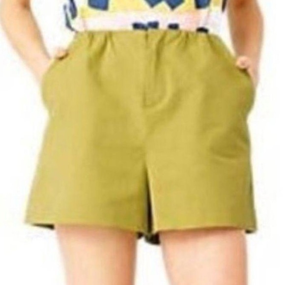 kate spade Pants - Kate Spade Saturday Let Loose High Waist Short Cotton Linen yellow green size 0